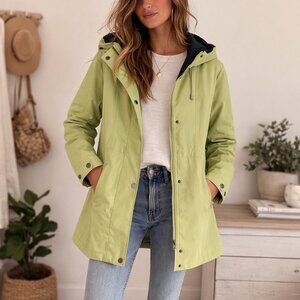 $180 London Fog Sage Green Hooded Utility Rain Jacket Size 12